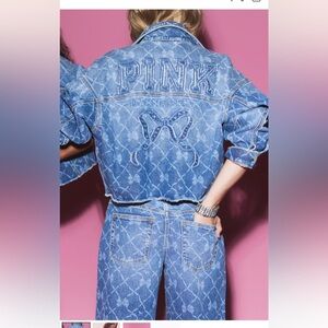 PINK X LoveShackFancy Cropped Denim Jacket Medium-NWT
